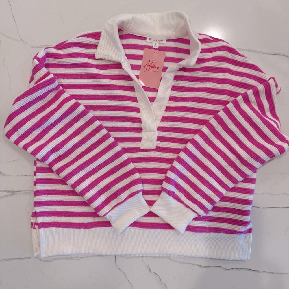 Blu Pepper Cropped Long Sleeve Shirt, Size S, NWT
